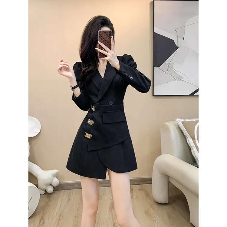 秋季新款女气质连衣裙女神范长袖高级感御姐风显身材收腰西装裙