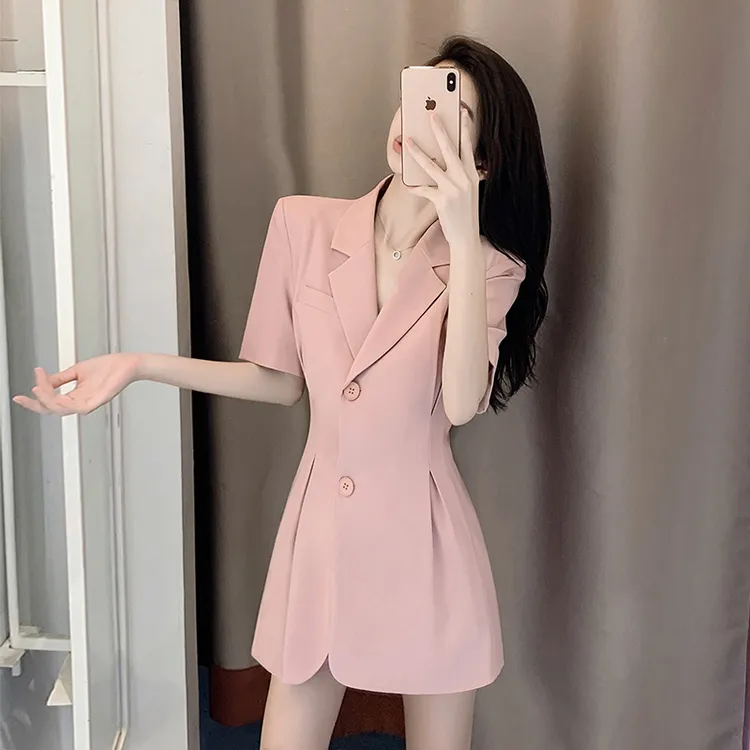夏装高档小个子御姐夏天裙子高级感气质洋气职业收腰西装连衣裙