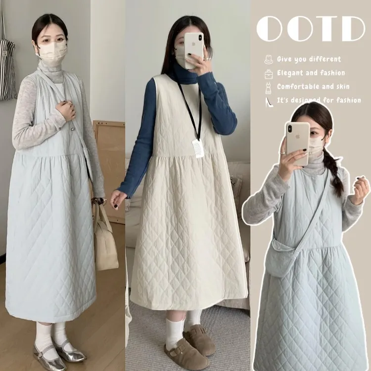 孕妇装连衣裙秋冬2024新款小个子定制长款高级感背心裙棉服外套