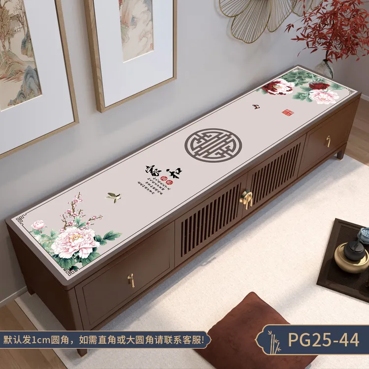 新中式长方形高级感皮革电视柜垫防水防油防烫茶几圆角桌布防尘