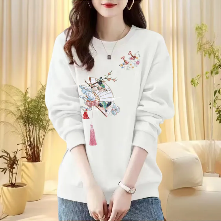 【民族风】时尚显瘦圆领卫衣女秋冬季新款国潮宽松百搭国风休闲上衣