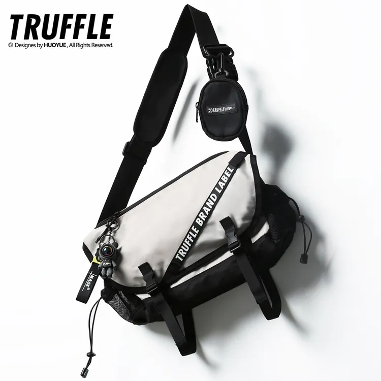 TRUFFLE日系白色斜挎包男潮牌单肩包女轻便工装挎包学生通勤包包