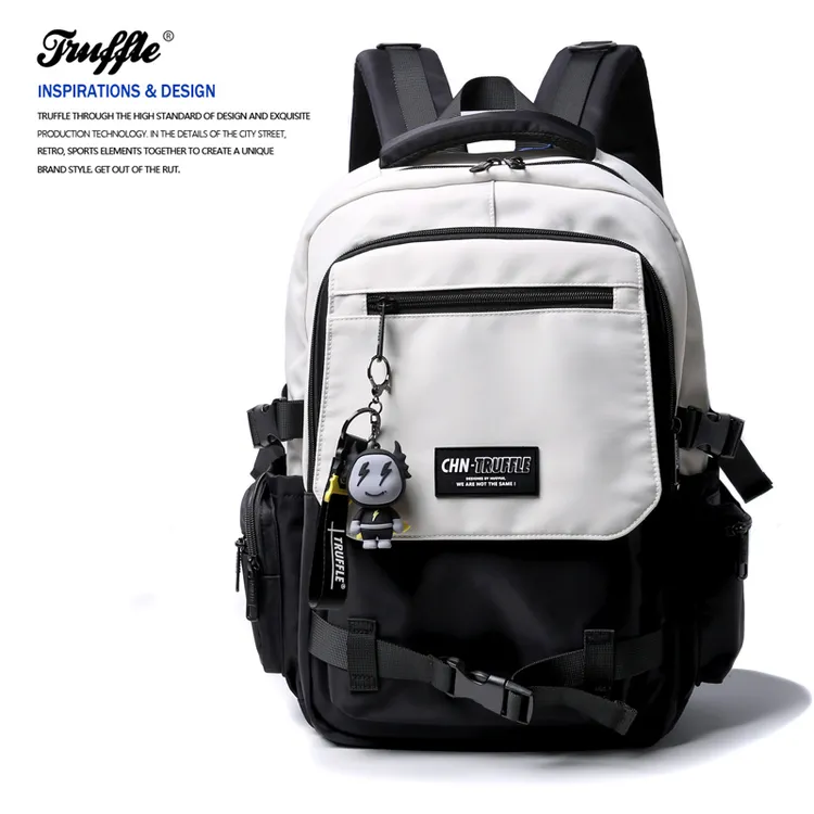 TRUFFLE潮牌大容量双肩包男初中生书包女撞色大学生电脑旅行背包
