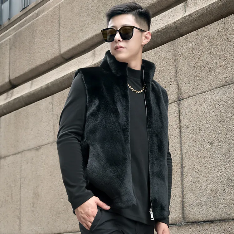 BOYAN/卜言男士马甲冬季男保暖皮毛一体俩面穿立领外套潮