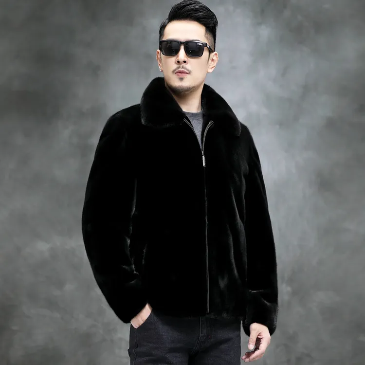 BOYAN/卜言【专柜新品】海宁貂男冬男装外套夹克皮毛一体水貂大衣