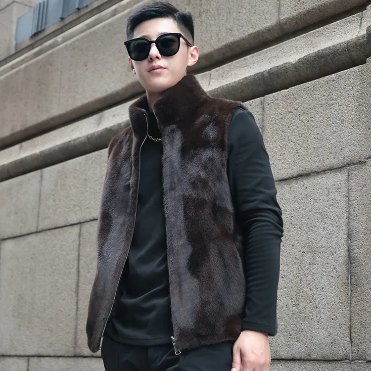 BOYAN/卜言马甲冬季男外穿保暖皮毛一体俩面穿加厚坎肩立领外套潮