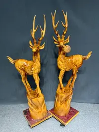 #香樟木梅花鹿摆件#木雕根雕家居工艺品#无拼接#