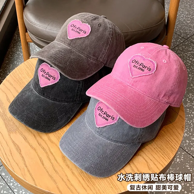 ins爱心复古大头围帽子显脸小鸭舌帽女生甜酷辣妹软顶棒球帽时尚