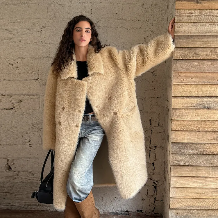 人造皮草 中长款大衣气质加厚保暖仿皮草毛毛外套廓形皮草一体女
