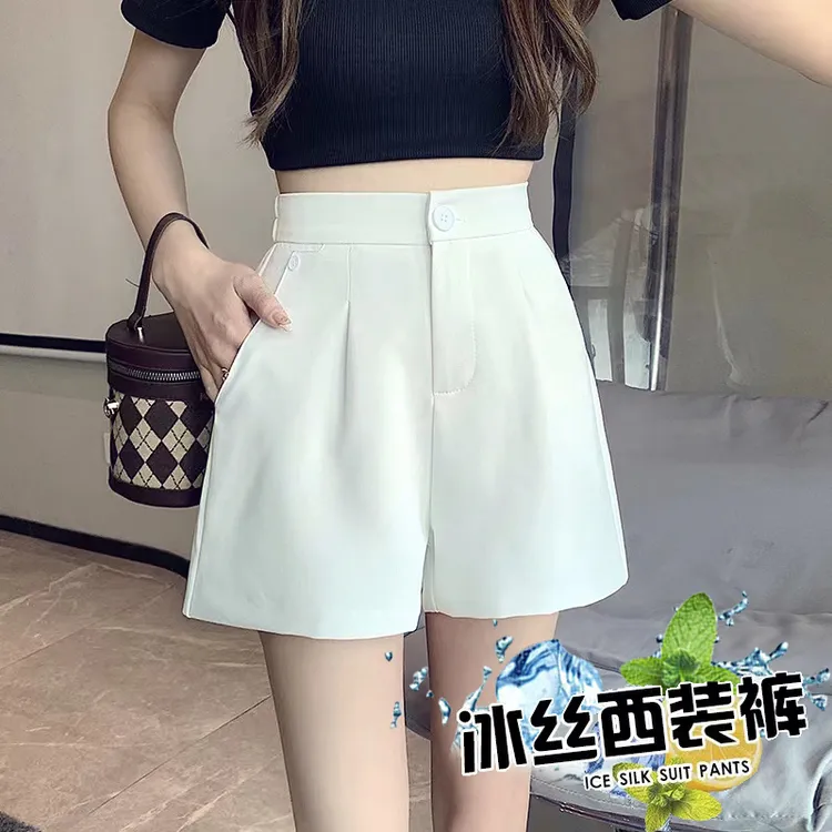B女神裤小个子高腰显瘦夏天女款短裤冰丝薄款宽松阔腿a字西装短裤