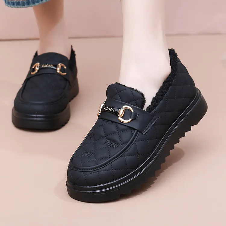 老北京棉鞋防水软底防滑百搭豆豆鞋加绒时尚舒适棉靴冬季女一脚蹬