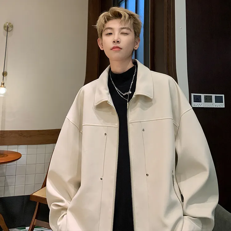 秋季外套男款2025新品美式复古宽松夹克百搭翻领金属装饰休闲褂子