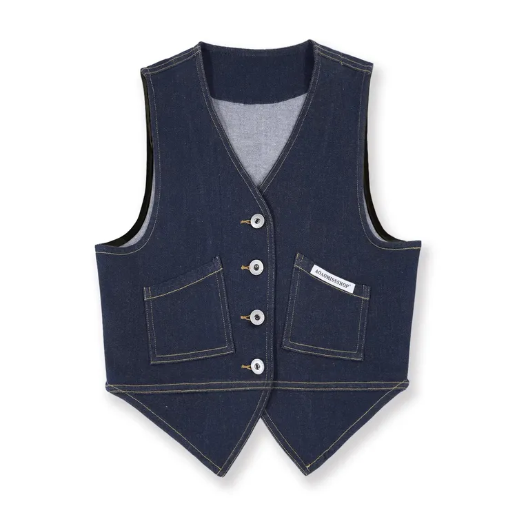 【深蓝不易掉色马甲】AOAOMISSSHOP鳌鳌家单排扣修身上衣60-2