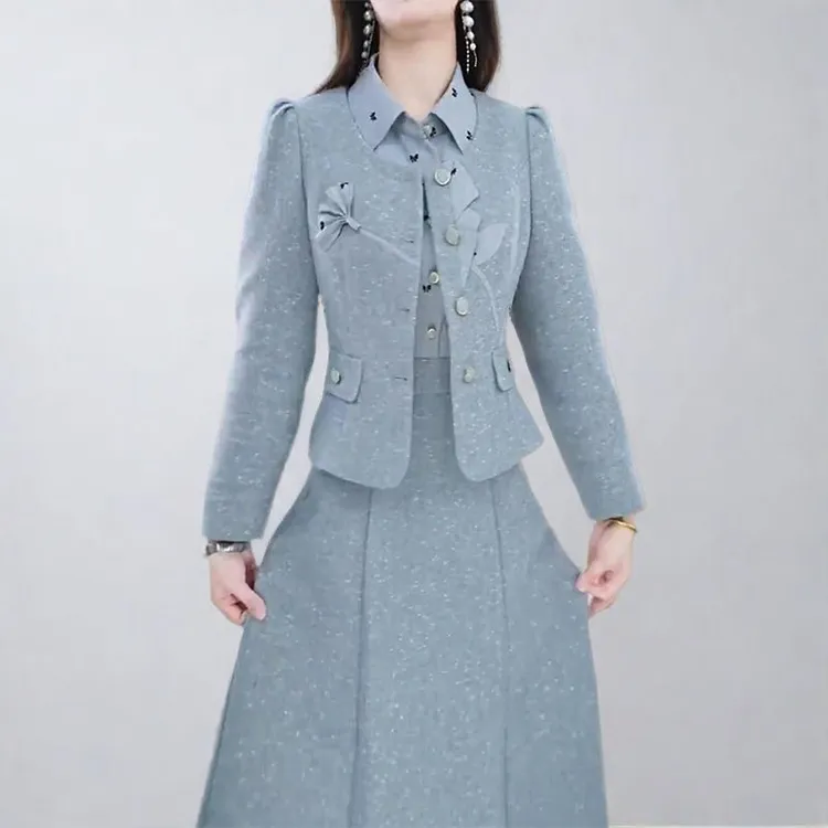 时尚套装女2025秋季新款气质小香风外套POLO领拼接连衣裙两件套潮