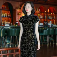 气质优雅旗袍新款复古中国风丝绒烧花日常改良中年妈妈装24286