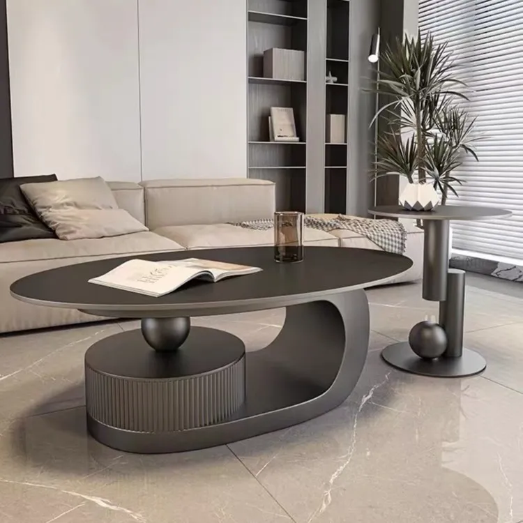 创意椭圆形茶几现代极简岩板轻奢家用客厅小户型设计