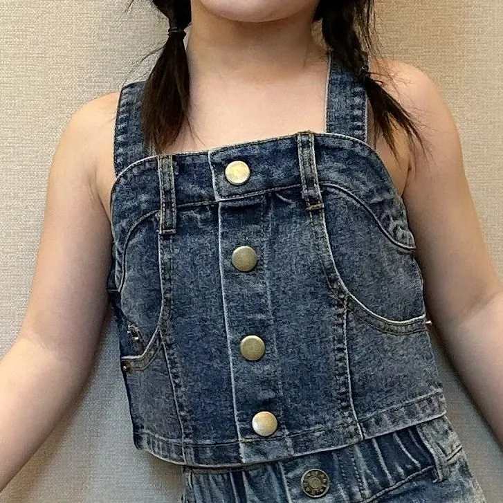 大金家童装夏季新款时尚百搭复古男女宝水洗蓝背心