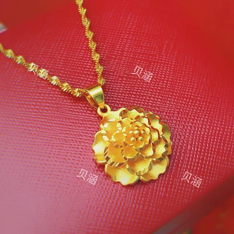 铜合金项链 简约牡丹花精美女士项链轻奢气质百搭国风秋冬毛衣链