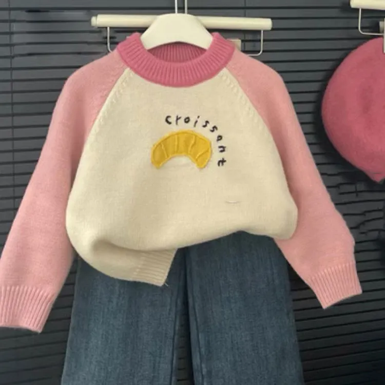 【小香蕉】韩版女童毛衣秋冬新款儿童撞色针织上衣女宝男宝加厚毛衣