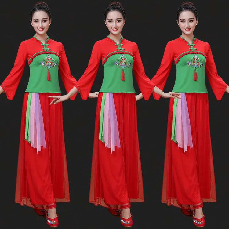 广场舞服装套装中老年新款杨丽萍舞蹈服演出扇子舞女春夏跳舞衣服