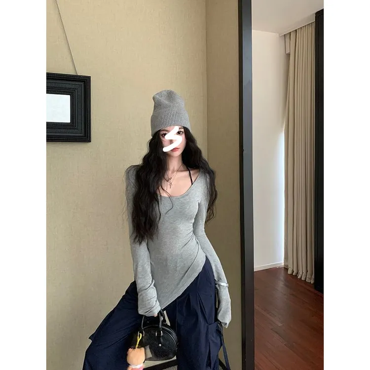 辣妹修身显瘦T恤长袖秋冬新款设计感小众洋气时尚高级感紧身上衣