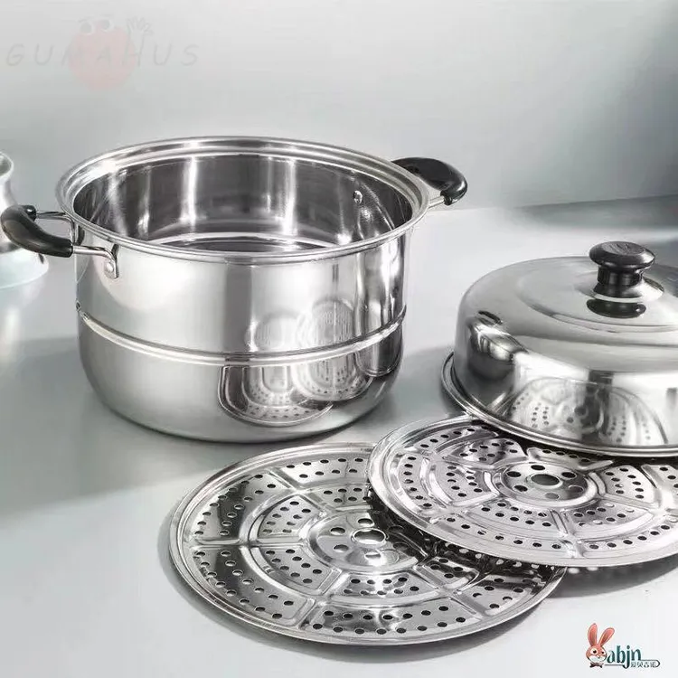 304特厚不锈钢双层蒸锅家用蒸锅大号汤锅蒸鱼锅电磁炉煤气灶通用