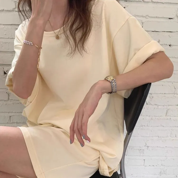 盐系纯色运动套装女2024春秋韩版宽松减龄短袖阔腿短裤休闲两件套