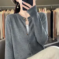 不起球可机洗100%纯棉线圆领开衫女秋冬内搭外穿宽松显瘦针织外套