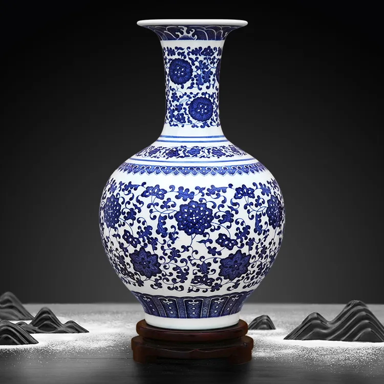 景德镇陶瓷器工艺品青花瓷客厅摆件家居酒柜新中式装饰品瓷瓶摆设