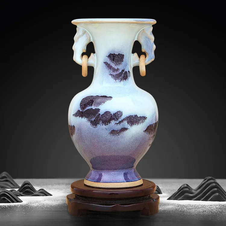 小号新中式钧瓷手绘陶瓷器花瓶工艺品客厅摆件家居酒柜玄关电视柜