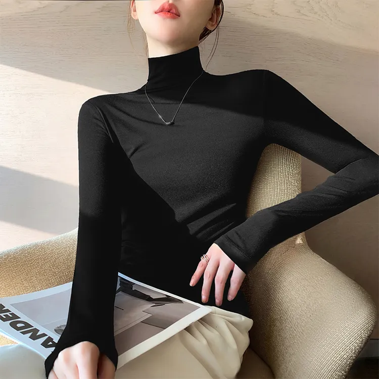 黑色高领莫代尔打底衫女内搭早春秋冬季紧身2025新款长袖堆堆上衣