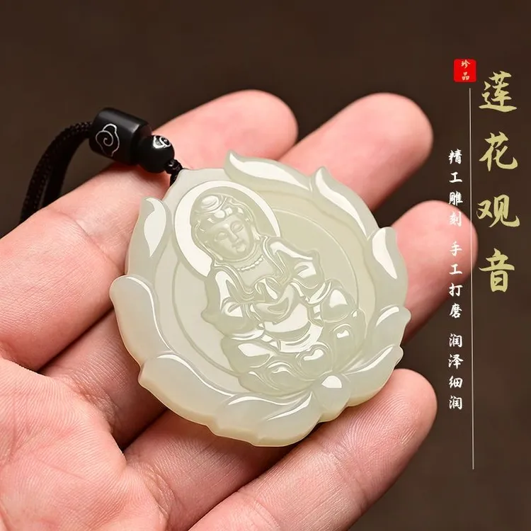 非金属玻璃手链 手工雕刻观音吊坠情侣民族风观音项链玉佩色挂件