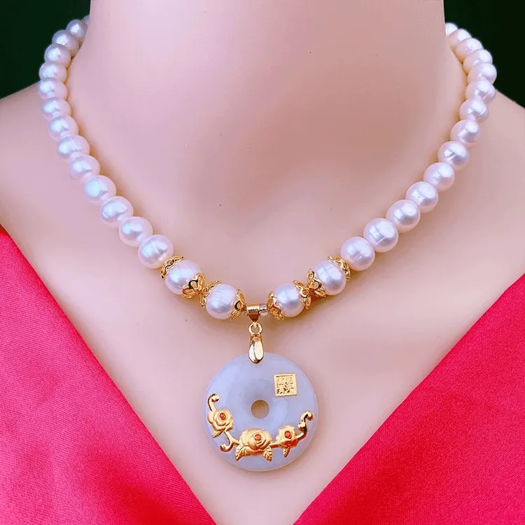 铜合金玻璃吊坠 新款时尚百搭花开富贵平安扣吊坠项链（X一2）