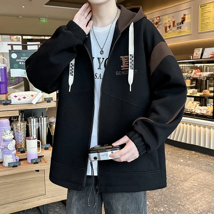 青少年外套男款春秋季男士拉链开衫卫衣连帽百搭高中学生潮牌上衣