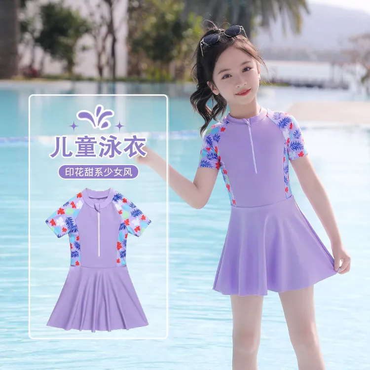 儿童泳衣泳镜女童防晒连体女孩小中大童泳装学生可爱防尴尬游泳衣