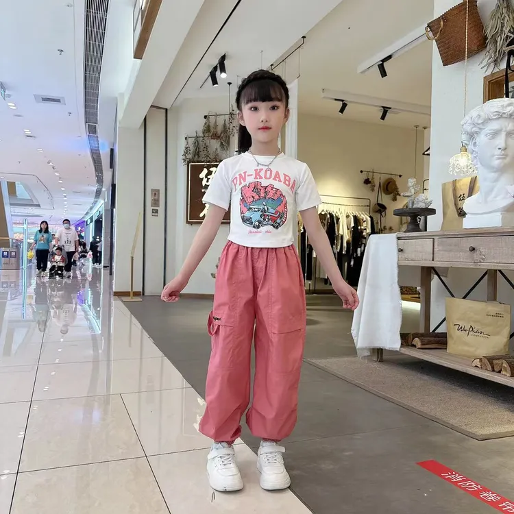 儿童套装女童洋气休闲夏季中大童工装裤套装网红时尚百搭阔腿宽松
