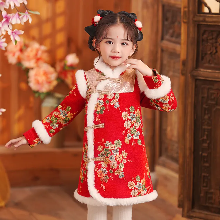 女童拜年服冬装汉服儿童喜庆新年衣服女宝宝过年旗袍唐装冬季加厚