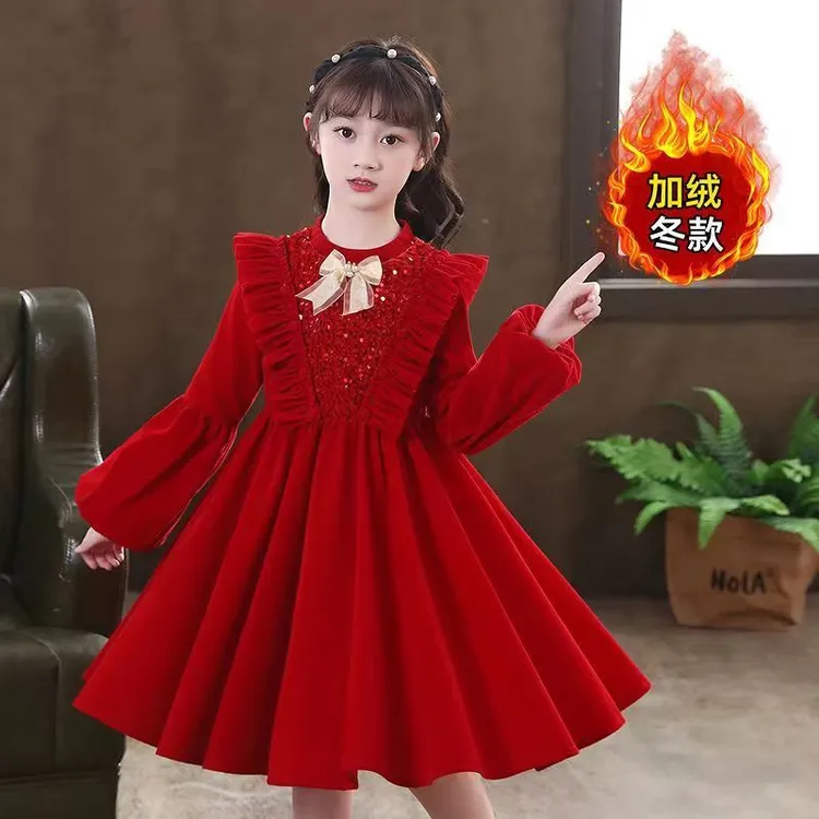 儿童公主裙秋冬新款女童连衣裙生日主持人女孩春秋洋气花童礼服裙