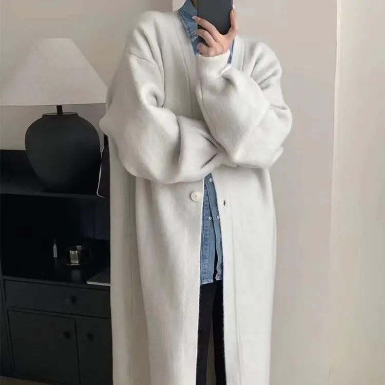 法式慵懒风针织开衫外套中长款秋冬新款加厚宽松外穿毛衣女大衣潮