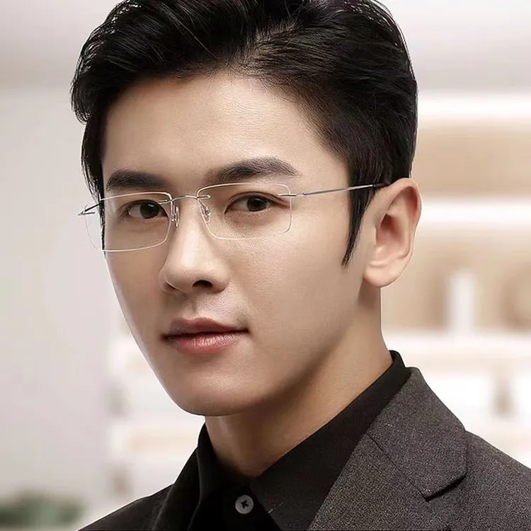 超轻无框切边眼镜男时尚帅气商务眼睛架可配近视防蓝光护目镜变色