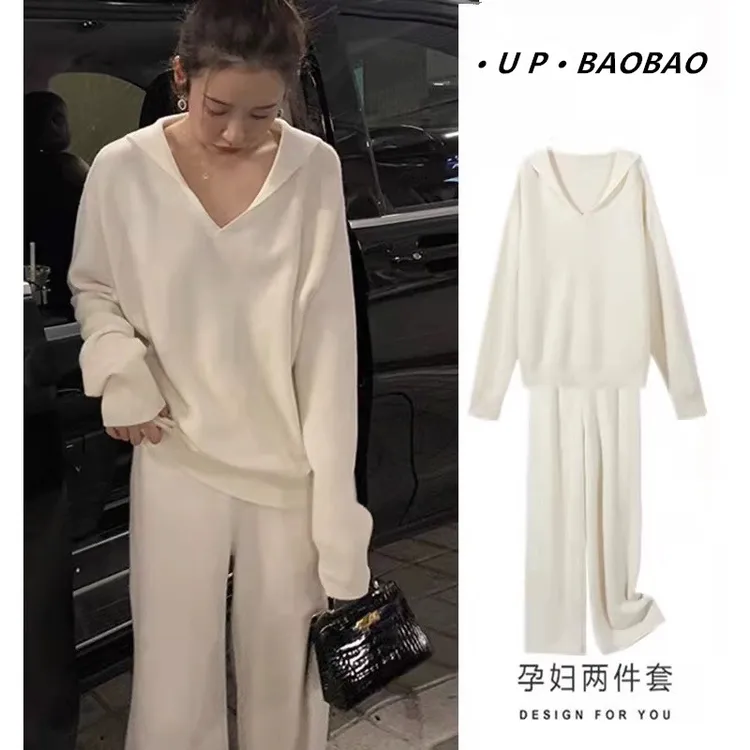 孕妇秋装套装时尚款外出网红孕妇上衣春秋新款秋冬毛衣秋季两件套