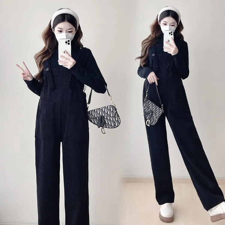 孕妇装2024怀孕新款韩版网红款休闲宽松显瘦减龄遮孕肚内搭背带裤