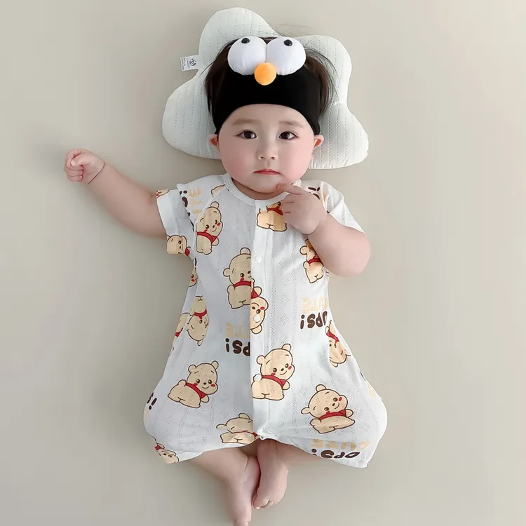 婴幼儿竹纤维爬服夏季薄款短袖连体衣无骨空调服男女宝宝哈衣