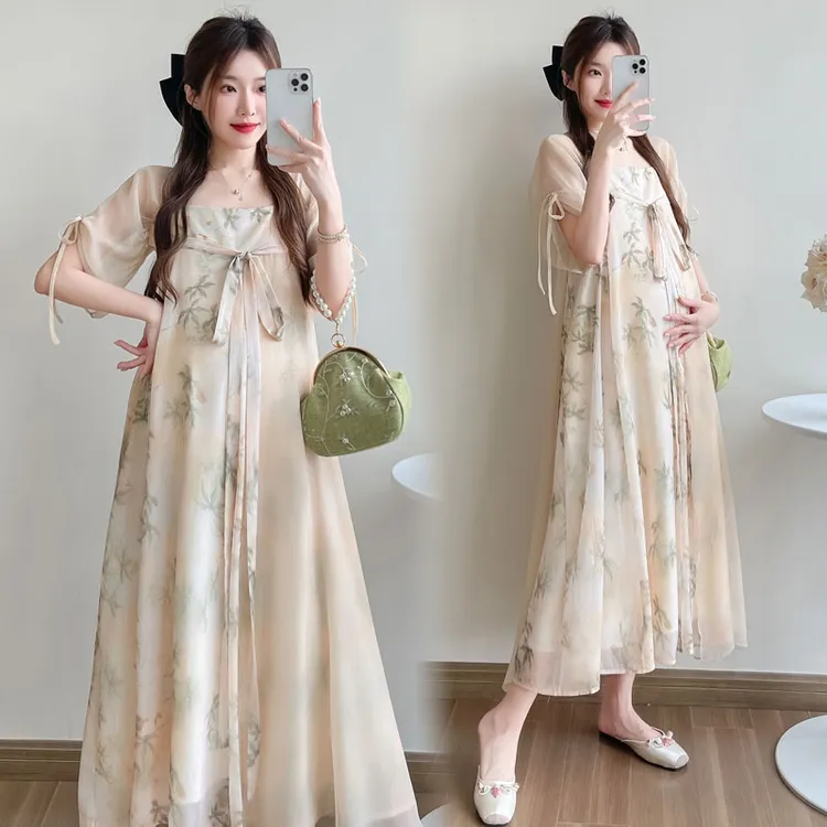 孕妇夏装连衣裙2024新款宽松轻奢汉服新中式国风小个子长款裙子夏