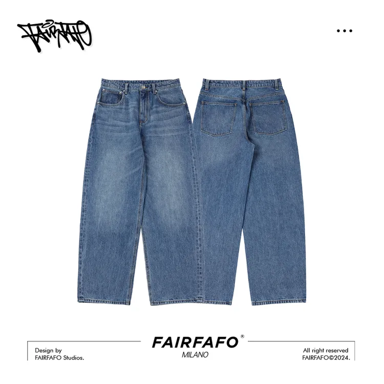 FAIRFAFO林肉肉【百搭高腰阔腿牛仔裤】JM4KC0075休闲直筒牛仔裤