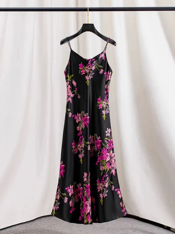 南油欧大2025夏季真丝醋酸新款女装连衣裙印花修身显瘦宽松连衣裙