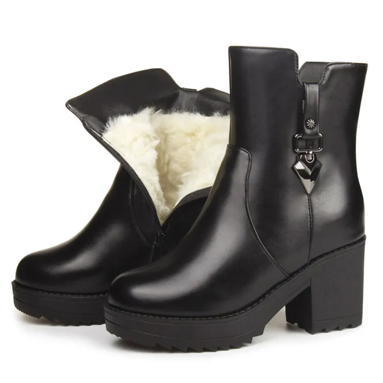 整靴全真皮冬靴雪地靴加绒保暖棉靴高跟厚底女短靴粗跟马丁靴