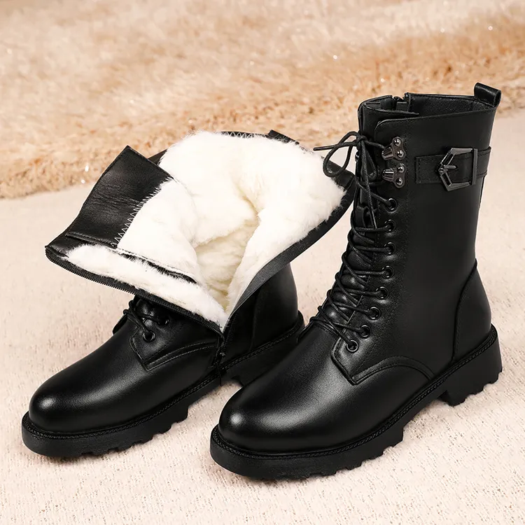 整靴全牛皮内里马丁靴【西部羊驼】35-43加绒中靴皮毛一体防滑女靴