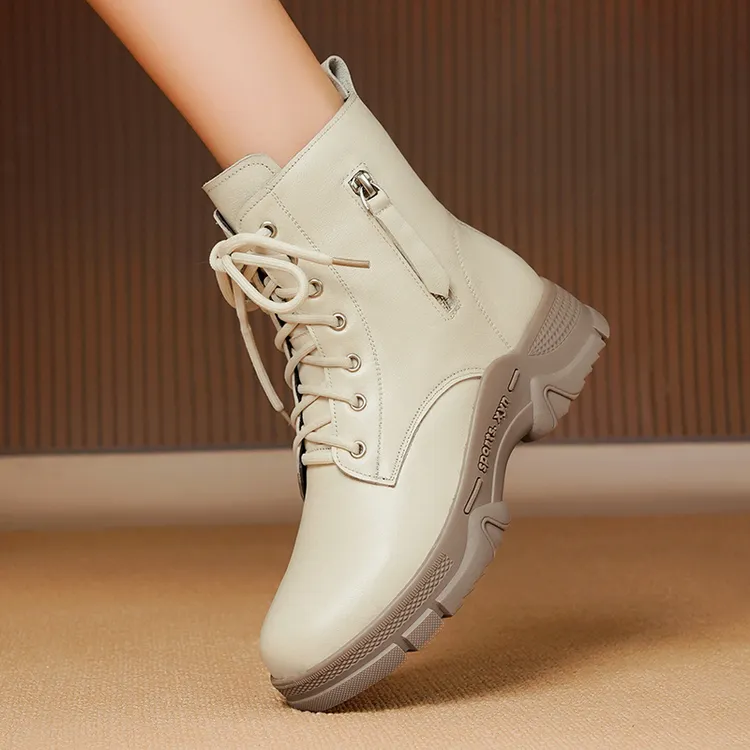 整靴全牛皮内里马丁靴【西部羊驼】加绒中靴皮毛一体女短靴时尚皮靴