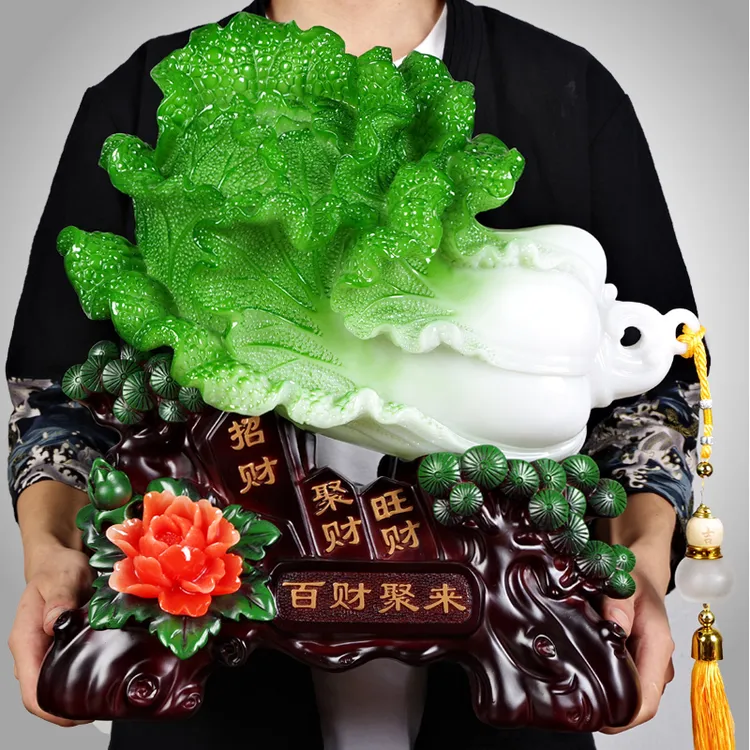 招财玉白菜摆件百财聚来大号客厅新房乔迁新居电视柜装饰开业礼物